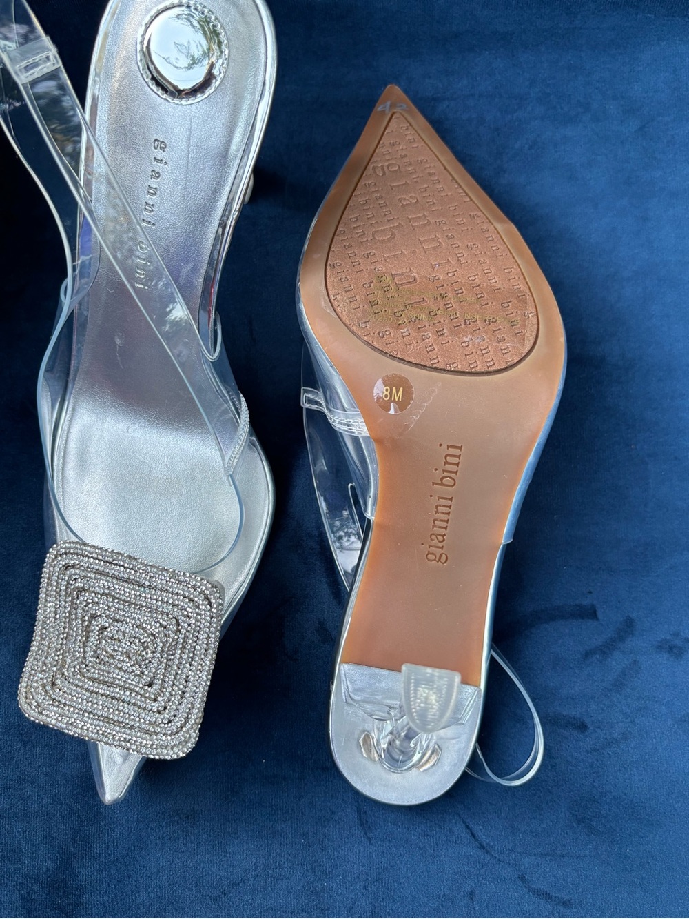 Crystal-Embellished Silver Slingback Heels - Women's size 8 - Picture 13 of 15